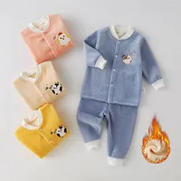 Clothing Sets Winter Children Thermal Underwear Cute Cartoon Baby Girls Boys Warm Velvet Tops Pants Kids Fleece Pajamas Outfits Suit 0-4Y