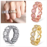 18K Gold & White Gold Full CZ Cubic Zirconia Cluster Tennis Iced Out Rings Baguetee Bling Diamond Hip Hop Rapper Jewelry Gifts for235F