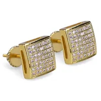 14K Gold Plated Hip Hop Micro Paved CZ Square Curved Back Screw Back Stud Earring for Men Women294u