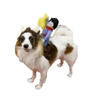 Cowboy Rider Dog Costume for Dogs Outfit Knight Style with Doll and Hat for Halloween Day Apparel M for Event Party Christmas Unif236I