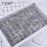 Cluster Rings 100pcs Box Top-Quality Gothic Punk Assorted Skull Style Bikers Men'S Vintage For Mens Womens Wholesale Jewelry Lots