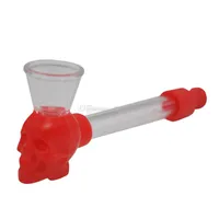 hot on sale Silicone Skull Pipe Hand glass Pipe Smoking Glass Tube Cigarette Water Pipe with Screen free shipping