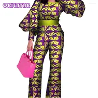 Ethnic Clothing Fashion Women Jumpsuits African Wax Print Long Lantern Sleeve Jumpsuit Bazin Riche Cotton Lady Rompers Pants WY3888