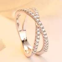 Exquisite 2 Rows Sparkling CZ Cross rings for women Top quality 925 Sterling silver Wedding Engagement party jewelry Drop261N
