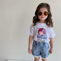 Clothing Sets Children Kids Girl Summer Clothes 2023 Baby Girls White Short Sleeve T Shirt Top And Shorts Jeans Two Piece Outfit