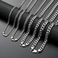 Stainless Steel Cuban Link Chain Necklace Silver Mens Necklaces Hip Hop Jewelry 6 8 10 12mm261W