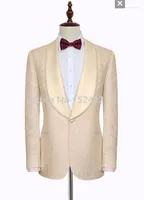 Men's Suits Est Groomsmen Champagne Pattern Groom Tuxedos Shawl Lapel Men Side Vent Wedding Prom Man ( Jacket Pants Tie ) C274