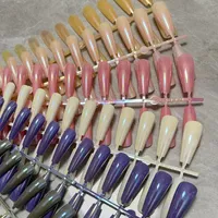 False Nails Factory Outlet Super Long Coffin Girl Ballet Finished Nail Art Solid Color Striped Magic Mirror Fake