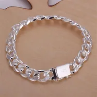 High-end Women's Mens Fine 925 Sterling Silver Bracelet Fashion Jewelry Gift Men's 10MM Square Beautiful Gem Bangle275l