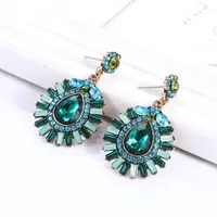 Dangle Earrings Vintage Exaggerated Deep Green Long Drop For Women Blue Pendant Colorful Rhinestone Love Earring Jewelry Wholesale