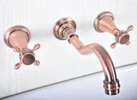 Bathroom Sink Faucets Antique Red Copper Brass Wall Mounted Dual Handles Widespread 3 Holes Basin Tub Faucet Mixer Water Taps Msf505