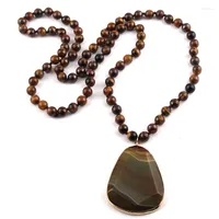 Pendant Necklaces Fashion Bohemian Jewelry Natural Tiger Eye Stone Knotted Women Necklace