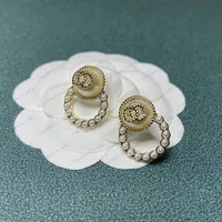 18k gold Plated Tassel Designer Letters Stud Earring Dangle Crystal Geometric Women Rhinestone Pearl Wedding Party Jewerlry Accessories