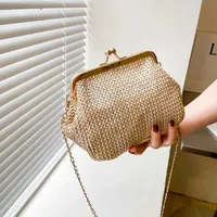 2023 New Straw Woven Bag Single Shoulder Straddle Chain Bags Mini Shell Clip Bag Ethnic Style