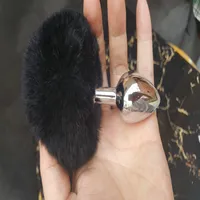 Metal Plug Silver black Real Rabbit Taxidermy silver Butt Plugs Dildos Tail Toy Anal Plugs Furry Sex Toys Tails Foxtails BDSM Natu276E