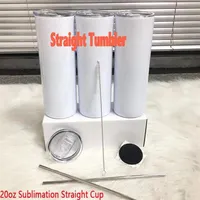 Whole 20oz DIY Sublimation Straight Skinny Tumbler With Metal Straw And Lid Steel Stainless Vacuum Insulated Water Mug Doubel 213T