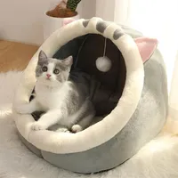 Cat Beds & Furniture Cute Bed Warm Pet Basket Cozy Kitten Lounger Cushion House Tent Very Soft Small Dog Mat Bag For Washable Cave297w