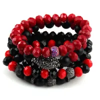 Strand Fashion Energy Bracelets Beautiful Red Black Bracelet Set Natural Stone & Glass Crystal Pave ForWomen Beaded Strands