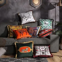 Cushion Decorative Pillow Croker Horse European Style Luxury Velvet Double sided Print Tassel Sofa Cushion Cover Pillowcase Without Core Office Room Seat 230321