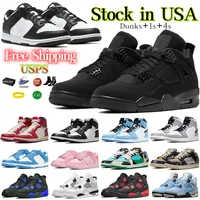 Fast Delivery 1s 4s Dunks Men Basketball Shoes Mens Womens Black Cat University Blue Dunksb White Black Panda Local Warehouse Designer Sneakers Trainers Stock in USA
