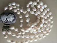 Chains Beautiful 3 Rows 9-10mm Natural White Baroque South Sea Pearl Necklace 17-18-19"