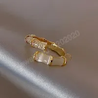 Opals Crystal Bamboo Rings For Women Open Adjustable Gold Plated Geometric Finger Rings Luxury Fashion Jewelry Wedding Gifts