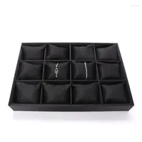 Jewelry Pouches 12 Grid Pillow Bracelet Display Trays Black Brushed Earring Ring Pendent Storage Rack For Women Jewellery Organizers