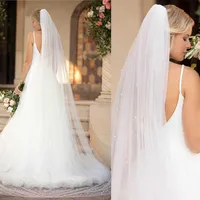 Pearls Ivory Long Bridal Veils with Comb One Layer Cathedral Wedding Veil White Bride Accessories Velos de Noiva X0726277L