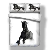 3D Bed Linen White Twin Queen King Duvet Cover Set Black Horse Twin Full Nordic Bedding Set For Adult Child Kids Home Bedclothes L267D