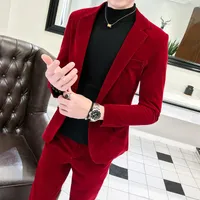 Men's Suits 2 Piece Velvet For Men Wedding Prom Casual Fashion Notched Lapel Blazer With Pants Custom Groom Tuxedo 2023