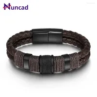 Charm Bracelets NUNCAD Jewelry Wholesale Leather Rope Bracelet Men's Double Stainless Steel Hand-woven Multi-layer