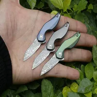 3 Handles Colors MIni Small Flipper Folding Knife VG10 Damascus Steel Blade TC4 Titanium Alloy Handle EDC Necklace Chain Knives249f