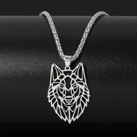 Hollow Wolf Head Pendant Necklace For Men Silver Color Stainless Steel Punk Forest Animals Wolf Long Chain Necklaces Jewelry303Z