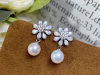 Dangle Earrings JCY Fine Jewelry 925 Sterling Silver Round 7-8mm Nature Fresh Water White Pearls Drop Present
