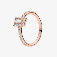 Rose gold plated CZ diamond Wedding RING Women Girls Gift Jewelry for Pandora 925 Silver Sparkling Square Halo Ring with Original 251C