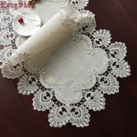 Table Runner Longshow Elegant Vintage Embroidered Lace Trim Dining Linen TV Stand Bedding Canibet Cover Table Runner 230322