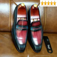 Dress Shoes Formal Mens Leather Loafers Genuine Wedding Handmade Cowhide Pointed Toe Business Casual Big Size 45 46 47 48