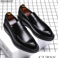 Dress Shoes Black Slip On Men Brown Penny Loafers Leather Italian Wedding Shoe For 2023 Chaussure De Homme Zapatos