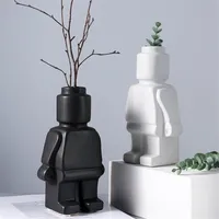 Artificial Flower Vase Home Room Decor Table Decoration Ceramic Whiteware Ornaments Robot Sculpt Figurines Europe Modern Style 211304Y