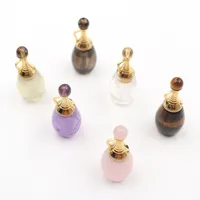 Pendant Necklaces Natural Crystal Perfume Bottle Pendants Oil Diffuser Gourd-shaped Spiritual Healing Charms Jewelry 1 PcPendant NecklacePen