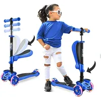 3 Wheeled Scooter for Kids Stand  Toddlers Toy Folding Kick Scooters w Adjustable Height Anti-Slip Deck Flashing Wheel Lights for Boys Girls 2-12 Year Old Hurtle