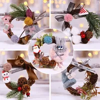 Decorative Flowers Artificial Plant Rattan Wreath Mini Garlands Home Christmas Party Decor Wooden Five-Pointed Star Pendant Gift Hanging