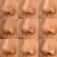 18K Gold Plated Copper Fake Nose Cuff Nose Rings For Women Crystal Non Piercing Gold Plated Clip On Nose Clip Hiphop Faux Body Jewelry Wholesale Price