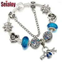 Charm Bracelets Seialoy Fashion Ocean Landscape Crown Silver Color For Women Diy Blue Glass Beads Bangle Jewelry Gift