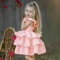 Girl's Dresses Girls Dress 2021 New Plaid Pink Kids Party Clothes for 3 4 5 6 7 Year Girl Summer Backless Children Princess Dresses W0323