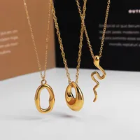 Pendant Necklaces Popular Geometric Irregular Smooth Face Ring Snake Pendant Chain Titanium Steel Plated with 18K Gold J230323