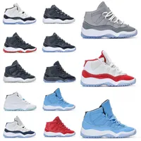 11S Kids Shoes Designer Cherry 11 Basketball Sneakers Boys Cool Gray Kerry Bred Space Jam Barons UNC Win Like Bred Basketball Shoes Baby Kid Jeugd Peuter Maat: 25-35