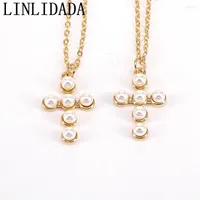 Chains 10Pcs Small Shell Pearl Cross Pendants For Women Charm Jewelry Pendant Necklace Religious Party Gift