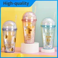 Water Bottles High Quality Colorful Bubble Straw Plastic Cup Lovely Large Capacity Creative Double-layer Portable Space Birthday Gift