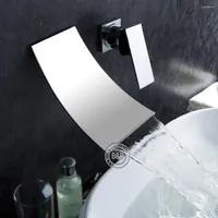 Bathroom Sink Faucets BAKALA Single Handle Chrome Finish Waterfall Basin Faucet Wall Mounted Taps